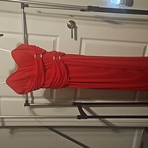 Womens plus size 14 red long formal silver trim gown